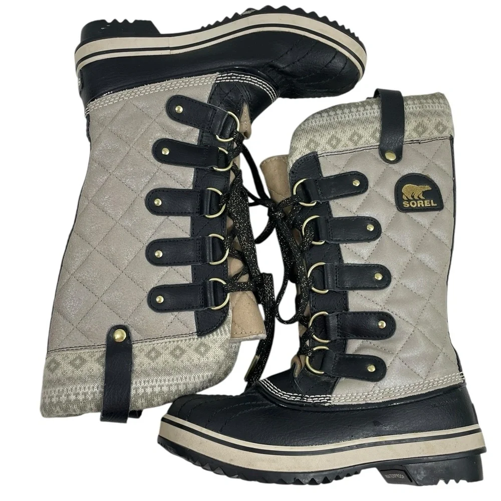 SOREL Tofino Holiday Silver Sage Lace-up Winter Snow Boots Women US Size 5 EU 36